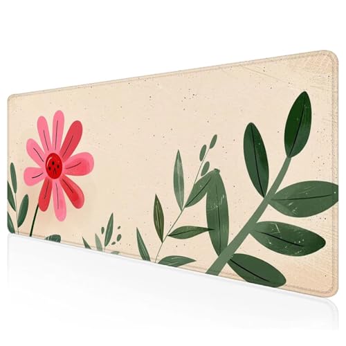 Rosa Mousepad XXL 1000x500x3mm Gaming Mauspad Blume Schreibtischunterlage mit Vernähte Kanten Wasserdicht Anti-Rutsch Groß Erweiterter Keyboard Pad für Home Office Computerzubehör L-26 von Mefooge