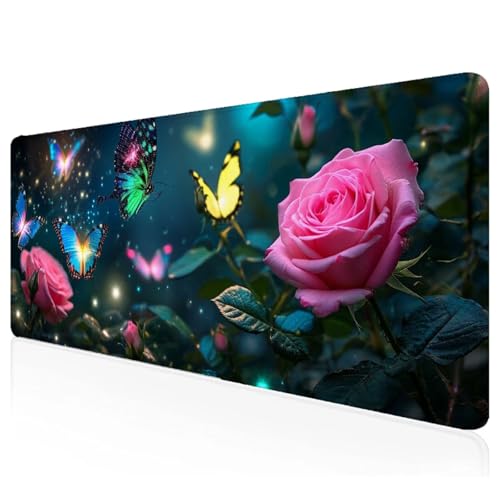 Rosa Mousepad XXL 700x400x3mm Gaming Mauspad Rose Schreibtischunterlage mit Vernähte Kanten Wasserdicht Anti-Rutsch Groß Erweiterter Keyboard Pad für Home Office Computerzubehör S-60 von Mefooge
