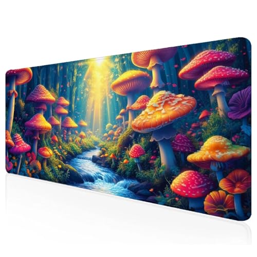 Rot Mousepad XXL 700x400x3mm Gaming Mauspad Pilze Schreibtischunterlage mit Vernähte Kanten Wasserdicht Anti-Rutsch Groß Erweiterter Keyboard Pad für Home Office Computerzubehör M-56 von Mefooge