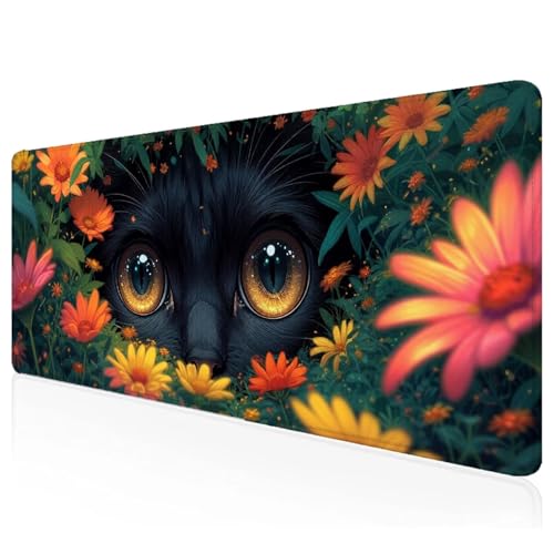 Schwarz Mousepad XXL 700x400x3mm Gaming Mauspad Kat Schreibtischunterlage mit Vernähte Kanten Wasserdicht Anti-Rutsch Groß Erweiterter Keyboard Pad für Home Office Computerzubehör F-50 von Mefooge