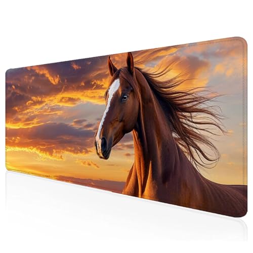 Tier Mousepad XXL 1000x500x3mm Gaming Mauspad Pferd Schreibtischunterlage mit Vernähte Kanten Wasserdicht Anti-Rutsch Groß Erweiterter Keyboard Pad für Home Office Computerzubehör F-94 von Mefooge