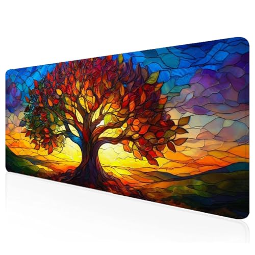 Zusammenfassung Mousepad XXL 600x300x3mm Gaming Mauspad Baum Schreibtischunterlage mit Vernähte Kanten Wasserdicht Anti-Rutsch Groß Erweiterter Keyboard Pad für Home Office Computerzubehör S-8 von Mefooge