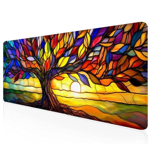 Zusammenfassung Mousepad XXL 600x300x3mm Gaming Mauspad Baum Schreibtischunterlage mit Vernähte Kanten Wasserdicht Anti-Rutsch Groß Erweiterter Keyboard Pad für Home Office Computerzubehör S-9 von Mefooge