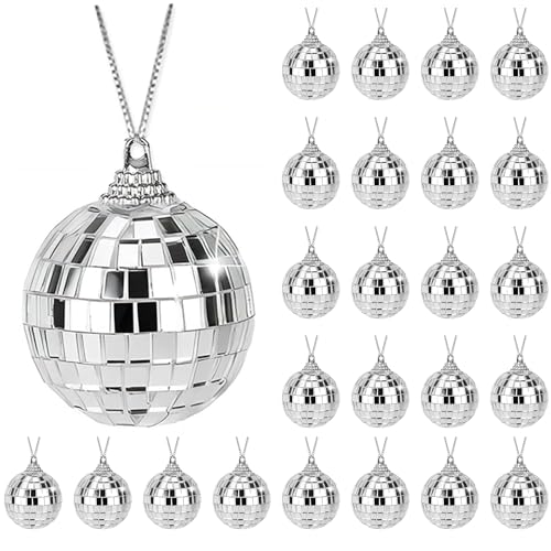 Disco Spiegel Ball, 25 Stück Spiegelkugel Discokugel, 4cm Spiegelkugel Klein Silber Discokugel Spiegelkugel, Discokugel Mini Christbaumkugeln Dekoration zum Aufhängen für Party von MegLob