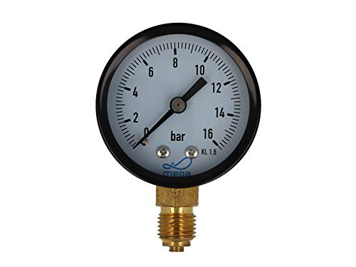 MEGA Druckmanometer 0-16 bar - 1/4 Zoll Anschluss nach Unten Radial Ø 50 mm von Mega Group