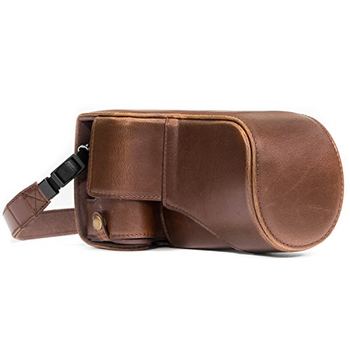 MegaGear Canon EOS M6 (18-150 mm) Ever Ready Leder Kamera-Case mit Trageriemen und Batteriezugang Dunkelbraun MG1180 von MegaGear