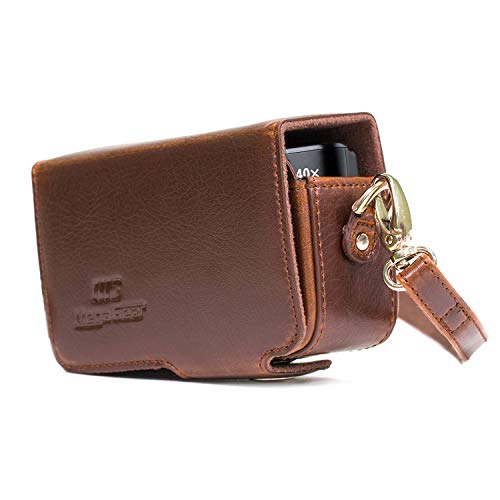 MegaGear Canon PowerShot SX740 HS, SX730 HS Leder Kameratasche mit Trageriemen -Dunkelbraun von MegaGear