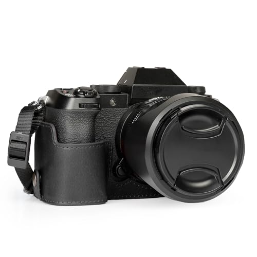 MegaGear Echtleder-Halbkameratasche für Fujifilm X-S20 – stilvolle und schützende Tasche für Digitale Fotografie (Schwarz) von MegaGear
