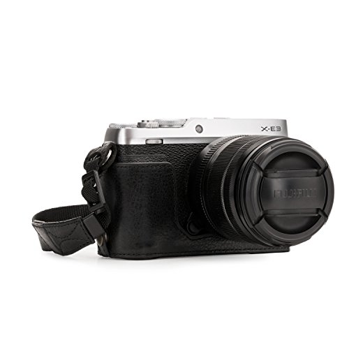 MegaGear MG1342 Ever Ready Echtleder Kamera-Halbtasche mit Trageriemen und Batteriezugang für Fujifilm X-E3 schwarz von MegaGear