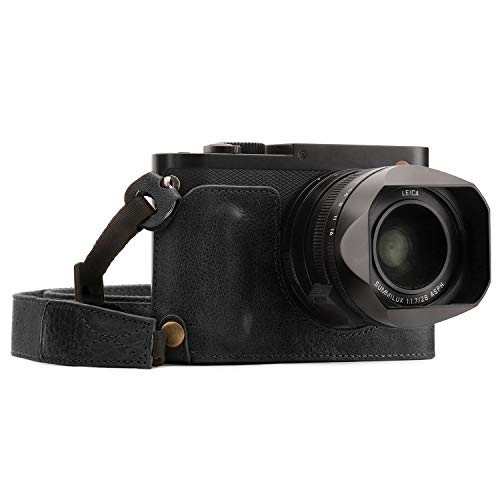 MegaGear MG1400 Leica Q-P, Q (Typ 116) Ever Ready Echtleder Kamera-Halbtasche mit Trageriemen - Schwarz von MegaGear