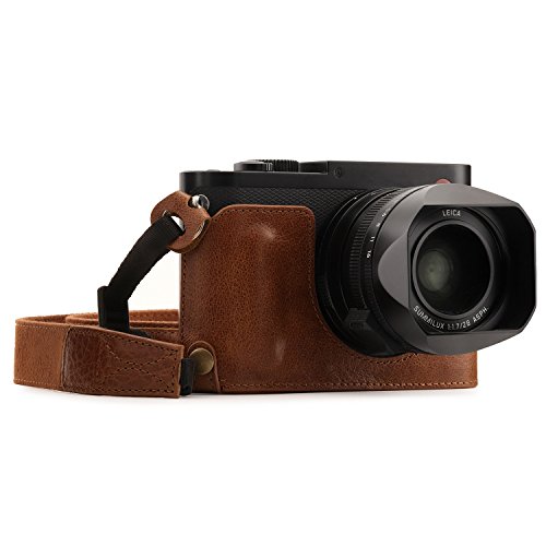 MegaGear MG1401 Leica Q-P, Q (Typ 116) Ever Ready Echtleder Kamera-Halbtasche mit Trageriemen - Braun von MegaGear