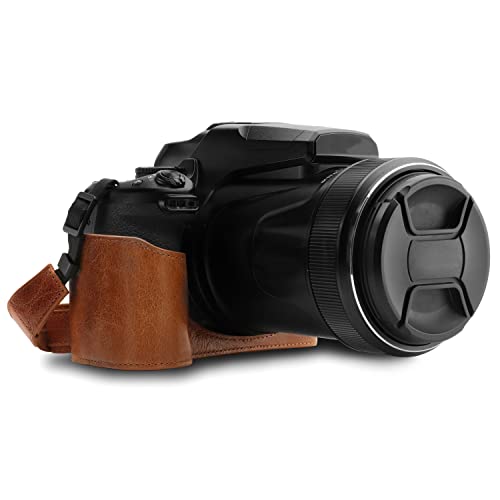 MegaGear MG1534 Nikon Coolpix P1000 Ever Ready Leder Kamera Halbtasche mit Trageriemen - Dunkelbraun von MegaGear