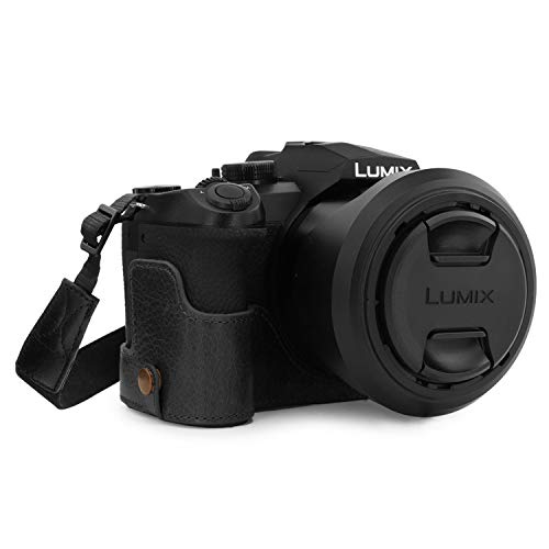 MegaGear MG1681 Ever Ready Kameratasche aus echtem Leder, kompatibel mit Leica V-Lux 5, Panasonic Lumix DC-FZ1000 II, Schwarz von MegaGear