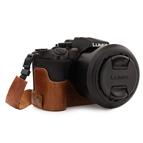 MegaGear MG1682 Ever Ready Echtleder Kameratasche mit Trageriemen kompatibel mit Leica V-Lux 5, Panasonic Lumix DC-FZ1000 II - Braun von MegaGear