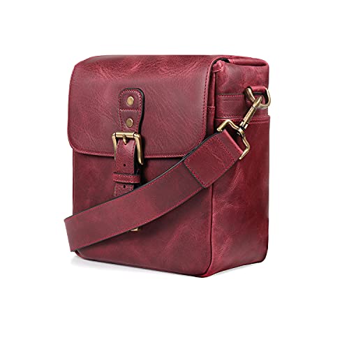 MegaGear MG1700 Torres Mini Kameratasche - Kuriertasche aus echtem Leder für Spiegellose, Sofortbild- und DSLR Kameras - Maroon von MegaGear