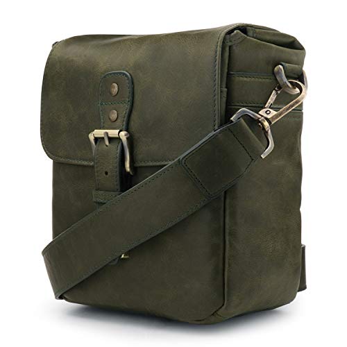 MegaGear MG1701 Torres Mini Kameratasche - Kuriertasche aus echtem Leder für Spiegellose, Sofortbild- und DSLR Kameras - Olive von MegaGear