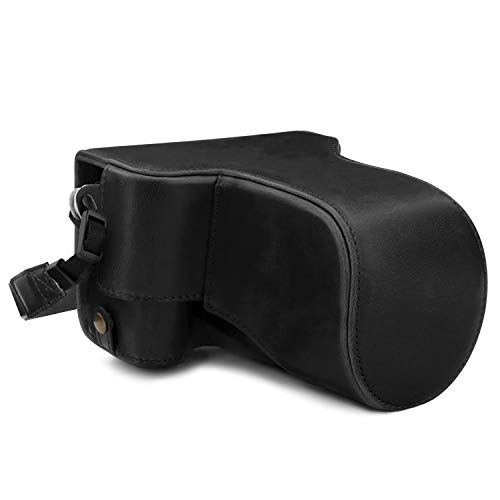 MegaGear MG1758 Ever Ready Leder Kameratasche mit Trageriemen kompatibel mit Canon EOS M6 Mark II (18-150mm) - Schwarz von MegaGear