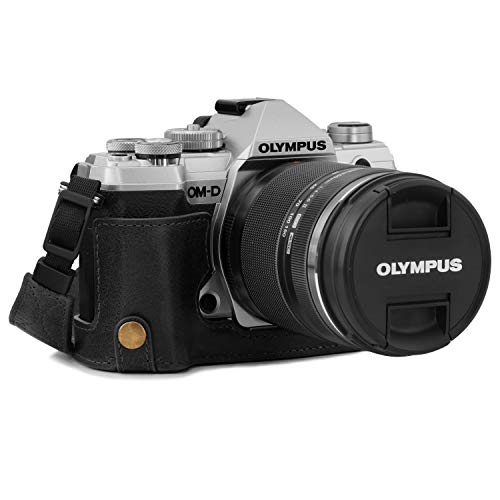 MegaGear MG1864 Ever Ready Kameratasche für Olympus OM-D E-M5 Mark III, Echtleder, Schwarz von MegaGear