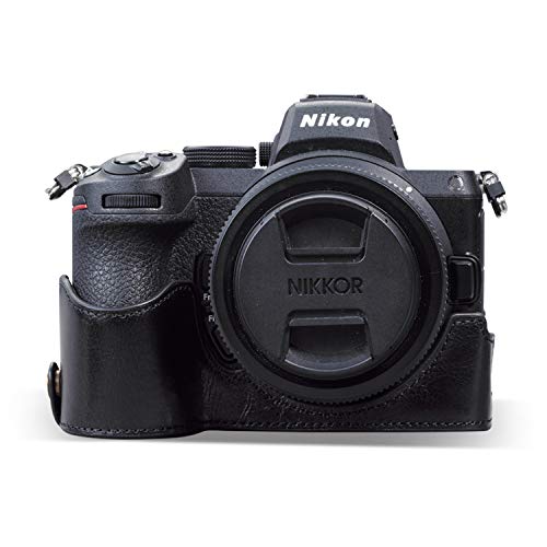 MegaGear MG1944 Ever Ready Echtleder Kamera-Halbtasche mit Trageriemen kompatibel mit Nikon Z5 - Schwarz von MegaGear