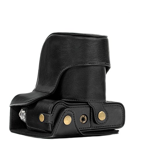 MegaGear MG576 Ever Ready Leder Kameratasche mit Trageriemen kompatibel mit Fujifilm X-T30, X-T20 (16-50mm / 18-55mm Lenses), X-T10 - Schwarz von MegaGear