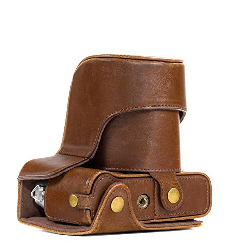 MegaGear MG577 Ever Ready Leder Kameratasche mit Trageriemen kompatibel mit Fujifilm X-T30, X-T20 (16-50mm / 18-55mm Lenses), X-T10 - Dunkelbraun von MegaGear