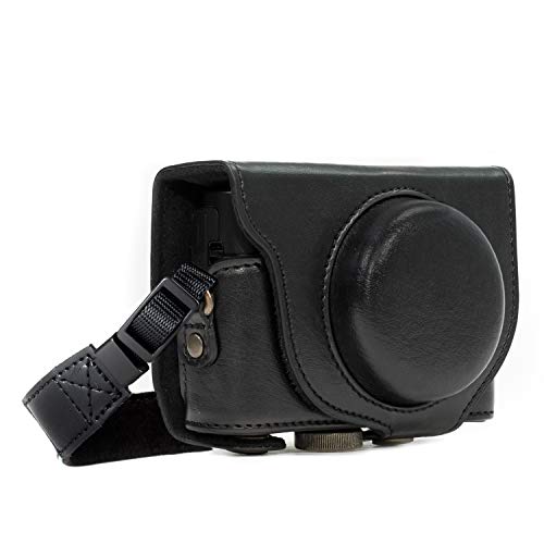 MegaGear MG599 Ever Ready Leder Kameratasche mit Trageriemen für Sony Cyber-Shot DSC-WX500 schwarz von MegaGear