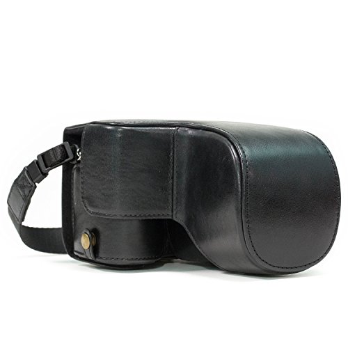 MegaGear Sony Alpha A6500 (up to 16-70mm Lens) Ever Ready Echtleder Kamera-Case mit Trageriemen und Batteriezugang schwarz MG1201 von MegaGear