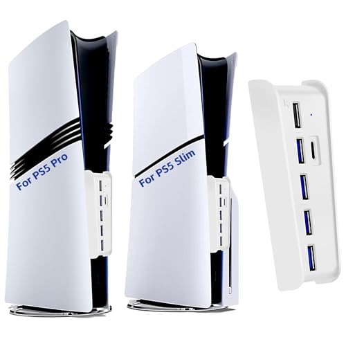 6 Ports USB Hub für PS5 Pro/Slim Konsole, High-Speed Expander Hub Ladeanschluss mit 4 USB-A 2.0 + 1 USB Ladeanschluss + 1 Typ C Anschluss, Kompatibel mit Playstation 5 Pro/Slim Frontbuchsen von Megadream