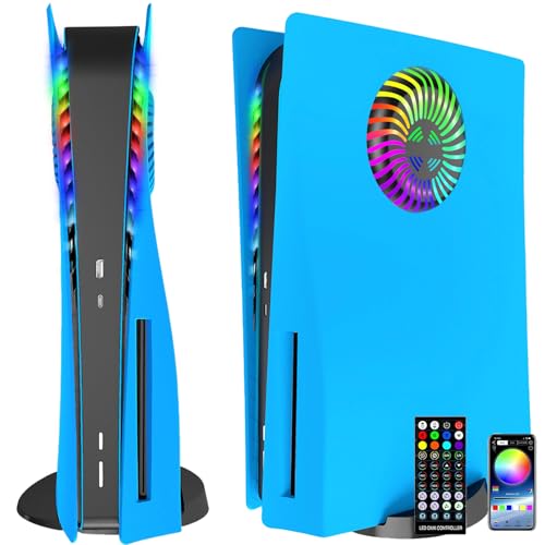 Faceplates with Kühlöffnungen RGB-Licht für PS5 Konsole, Megadream Cover Ersatzplatten Shell Zubehör Anti-Scratch Dustproof, mit LED-Beleuchtungspaket für Playstation 5 Disc Edition (Blau) von Megadream