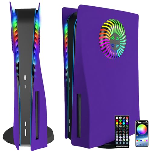Faceplates with Kühlöffnungen RGB-Licht für PS5 Konsole, Megadream Cover Ersatzplatten Shell Zubehör Anti-Scratch Dustproof, mit LED-Beleuchtungspaket für Playstation 5 Disc Edition (violett) von Megadream
