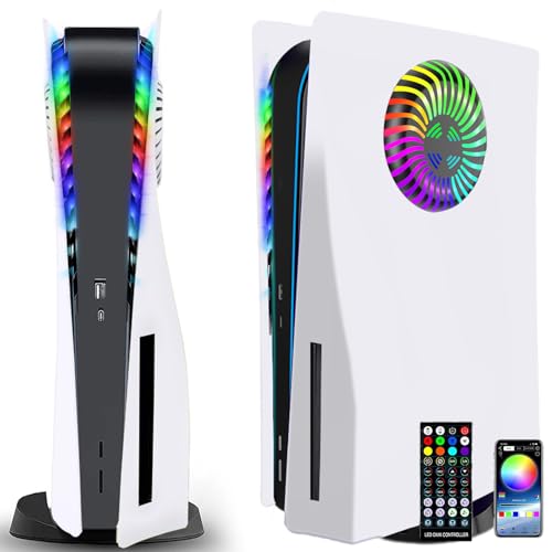 Faceplates with Kühlöffnungen RGB-Licht für PS5 Konsole, Megadream Cover Ersatzplatten Shell Zubehör Anti-Scratch Dustproof, mit LED-Beleuchtungspaket für Playstation 5 Disc Edition (weiß) von Megadream