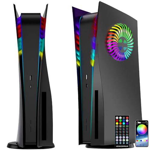 Faceplates with Kühlöffnungen RGB-Licht für PS5 Konsole, Megadream Cover Ersatzplatten Shell Zubehör Anti-Scratch Dustproof, mit LED-Beleuchtungspaket für Playstation 5 Disc Edition (Schwarz) Faceplates with Kühlöffnungen RGB-Licht für PS5 Konsole, Megadream Cover Ersatzplatten Shell Zubehör Anti-Scratch Dustproof, mit LED-Beleuchtungspaket für Playstation 5 Disc Edition (Schwarz) von Megadream