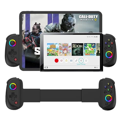 Megadream Game Controller for iPad/Tablet, Mobile Wireless Gamepad for iPhone Bluetooth RGB Telescopic Joystick for Android/iOS/PC/Smart Phones for 13-25 cm Perfect for COD (schwarz, D8) von Megadream
