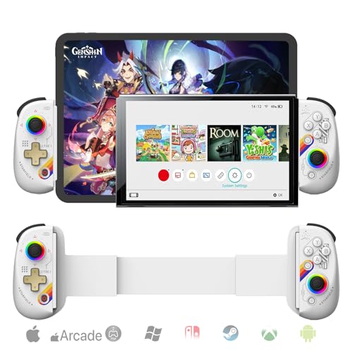 Megadream Game Controller for iPad/Tablet, Mobile Wireless Gamepad for iPhone Bluetooth RGB Telescopic Joystick for Android/iOS/PC/Smart Phones for 13-25 cm Perfect for COD (Starry Star White, D8) von Megadream
