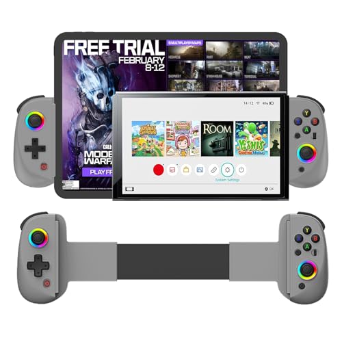 Megadream Game Controller for iPad/Tablet, Mobile Wireless Gamepad for iPhone Bluetooth RGB Telescopic Joystick for Android/iOS/PC/Smart Phones for 13-25 cm Perfect for COD (gray, D8) von Megadream