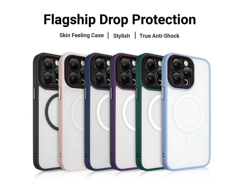 Megaphonic Handyhülle Magsafe Case für iPhone 15 Pro Max Magnet Case mit Kameraglas, Dunkeltransparente Rückseite von Megaphonic