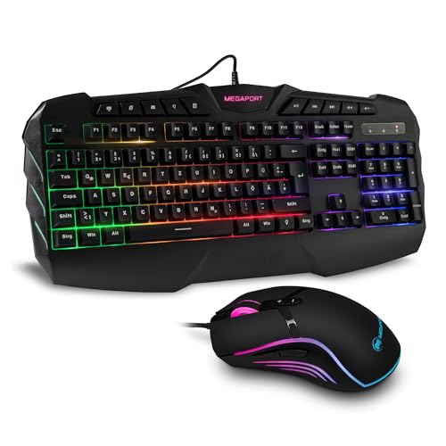 Megaport Gamer Keyboard with RGB Lighting + 7-Button 6400 DPI Gamer Mouse + Wired PC Gamer Pack + QWERTY UK Layout von Megaport