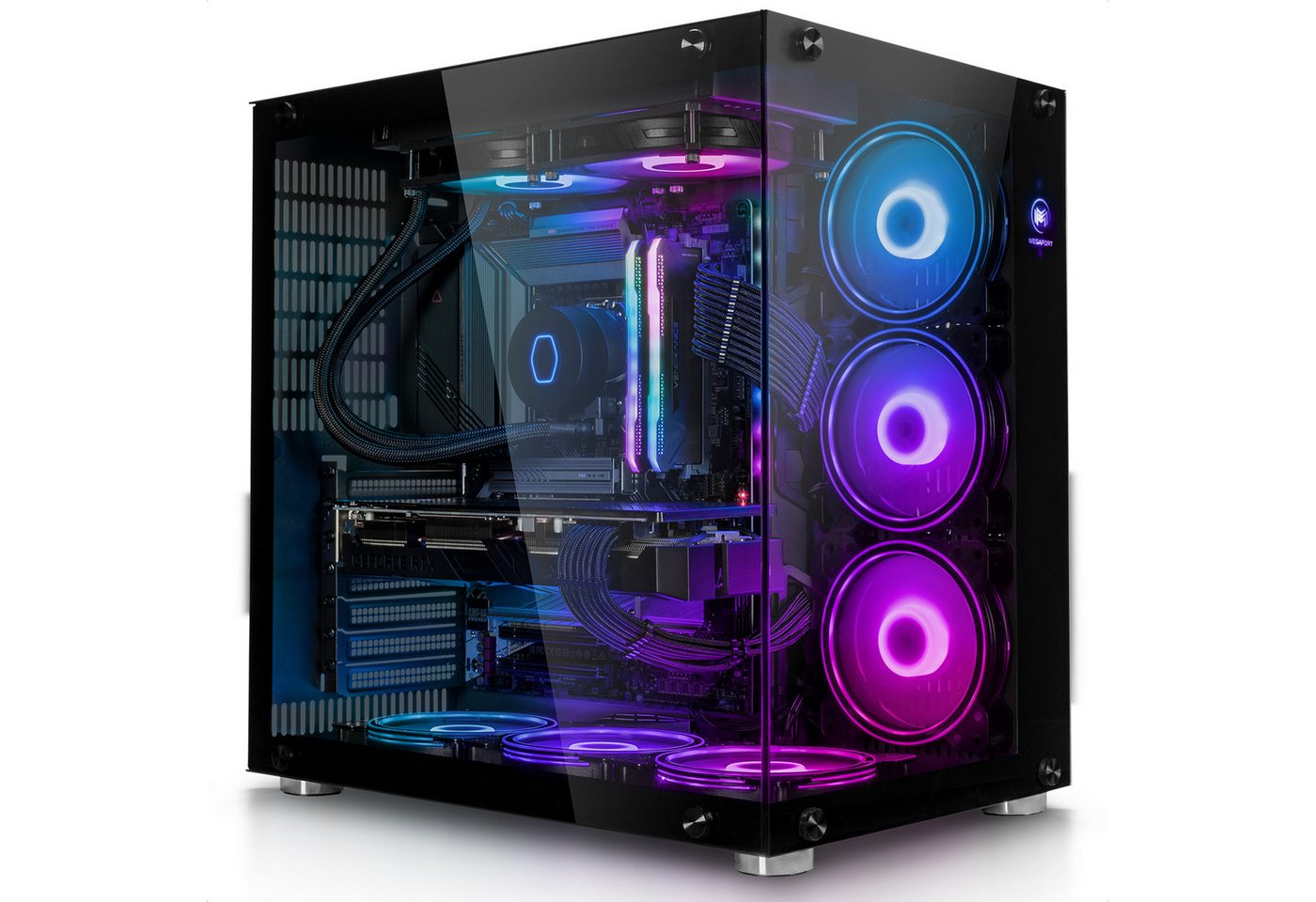 Megaport Gaming-PC (AMD AMD Ryzen 9 5900X 5900X, GeForce RTX 4060Ti, 32 GB RAM, 1000 GB SSD, Wasserkühlung, Windows 11, WLAN) von Megaport