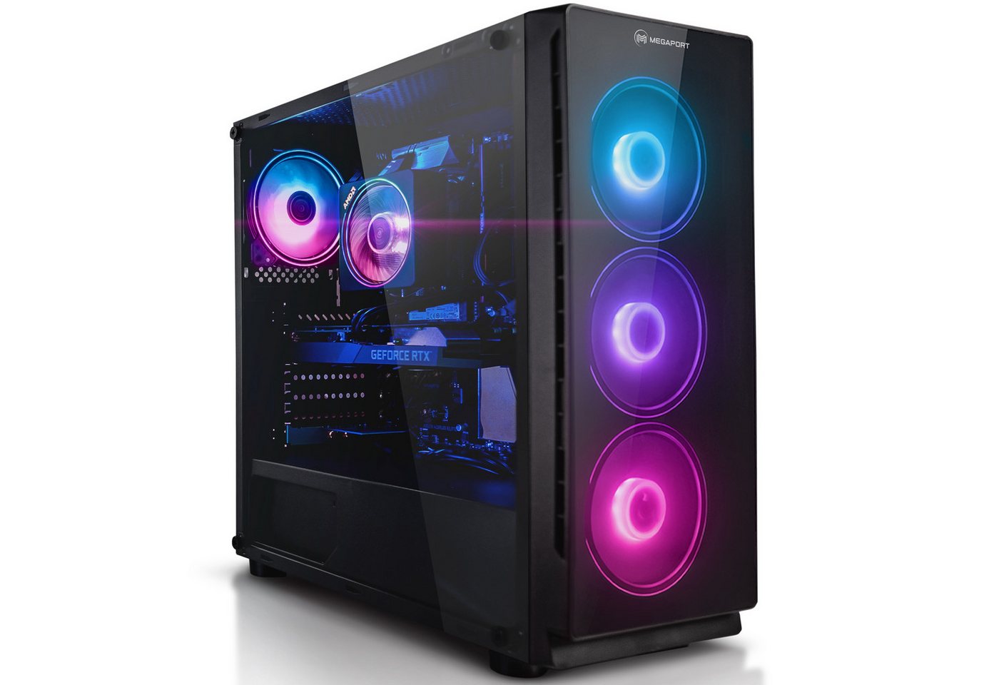 Megaport Gaming-PC (AMD Ryzen 5 4500 6x3,60 GHz 4500, GeForce GTX 1650, 16 GB RAM, 500 GB SSD, Luftkühlung, Windows 11, WLAN) von Megaport