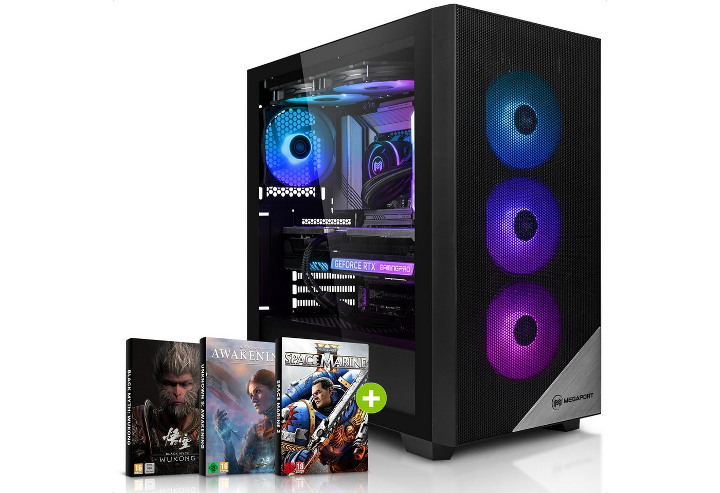 Megaport Gaming-PC (AMD Ryzen 7 7700 x3.8 GHz 7700, GeForce RTX 4070 Super, 32 GB RAM, 1000 GB SSD, Luftkühlung, OHNE Betriebssystem) von Megaport