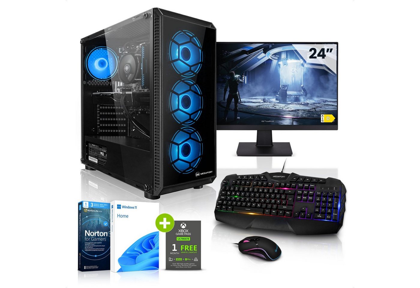 Megaport Gaming-PC-Komplettsystem (24, AMD Ryzen 3 3200G, AMD Radeon RX 6400, 8 GB RAM, 500 GB SSD, Windows 11, WLAN)" von Megaport