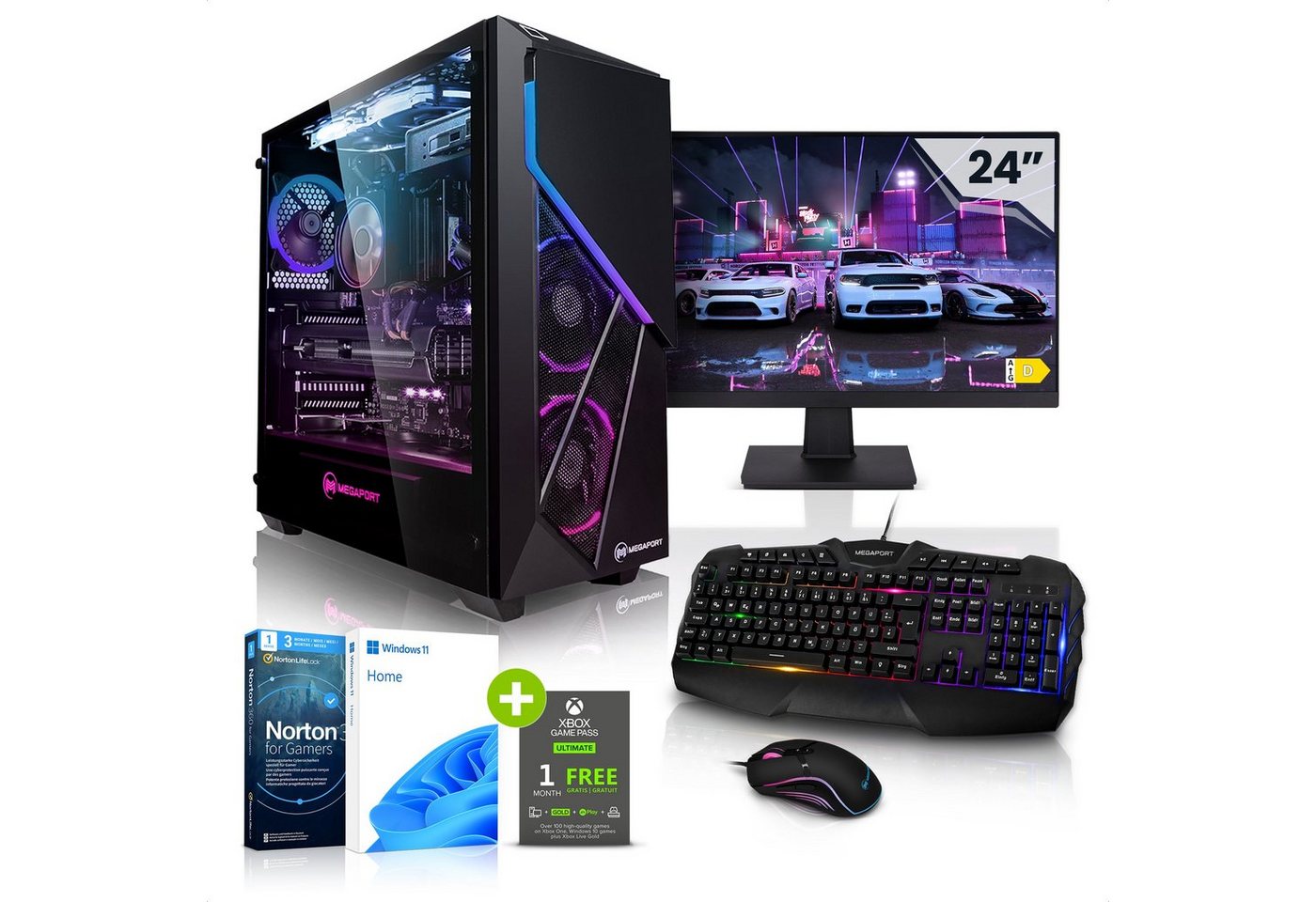 Megaport Gaming-PC-Komplettsystem (24, AMD Ryzen 7 5700X 8x3,40 GHz 5700X, GeForce RTX 4060 8GB, 16 GB RAM, 1000 GB SSD, Windows 11, WLAN)" von Megaport