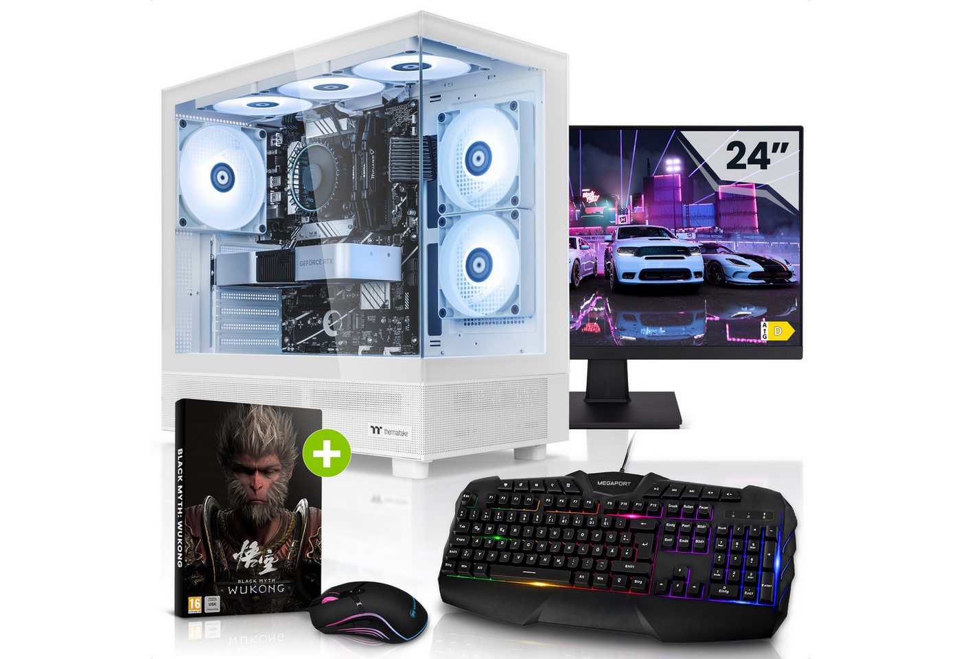 Megaport Gaming-PC-Komplettsystem (24, Intel Core i7-14700F 20x2,10 GHz 14700F, Nvidia GeForce RTX 4070, 32 GB RAM, 1000 GB SSD, Windows 11, WLAN)" von Megaport