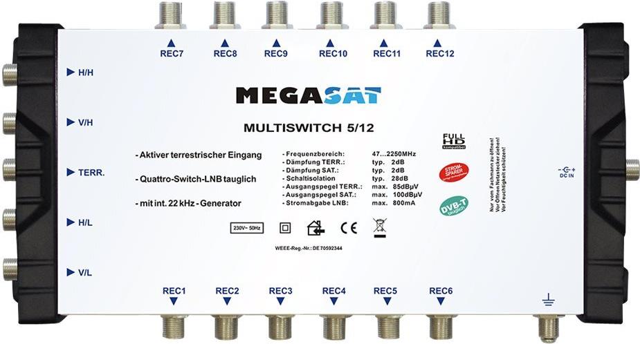 Megasat Multiswitch 5/12 - Multiswitch Satelliten-/terrestrisches Signal (600205) von Megasat