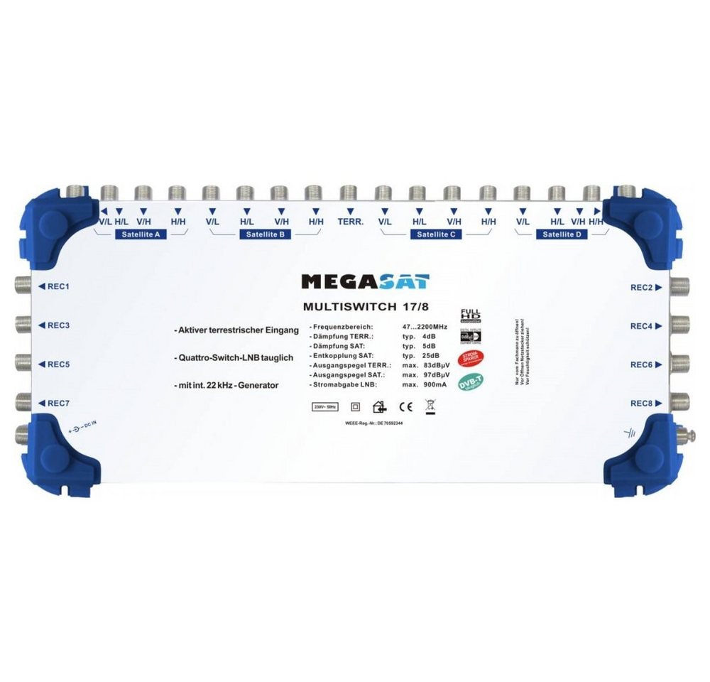 Megasat SAT-Multischalter Multiswitch 17/8 - Multischalter - weiß/blau von Megasat