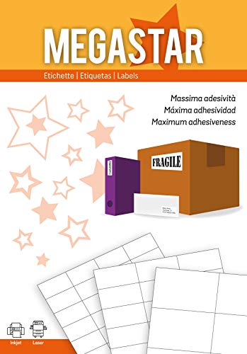 100 Blatt weiße Etiketten mit Laser-/Tintenstrahl-/Kopierern-70 x 36 mm Megastar LP4MS-7036 von Megastar
