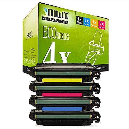 4X MWT Toner Set kompatibel für HP Color Laserjet CP3525 CM3530 - CP 3525 cm 3530 – Alternative kompatibel für HP CE250A CE250X CE251A CE252A CE253A & 504A von Mehrwegtoner