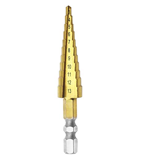 Meichoon Stufenbohrer 3-13 mm Titanbeschichtet, Stufenbohrer-Bit, Schneidwerkzeug, Sechskantschaft, Hochleistungs-Bohrer, Professionelle Pagoda Stufenbohrer-Set, Multifunktions-Bohrmaschine DC13 Meichoon Stufenbohrer 3-13 mm Titanbeschichtet, Stufenbohrer-Bit, Schneidwerkzeug, Sechskantschaft, Hochleistungs-Bohrer, Professionelle Pagoda Stufenbohrer-Set, Multifunktions-Bohrmaschine DC13 von Meichoon