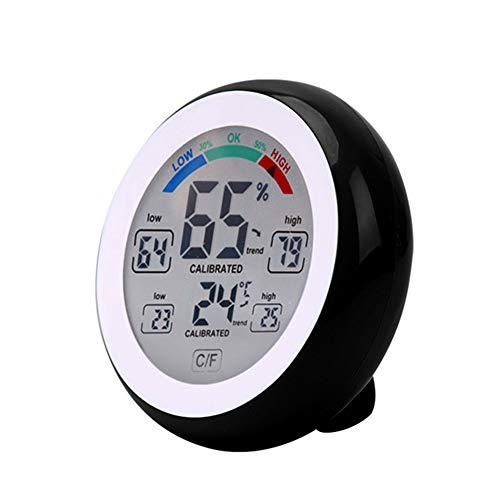 Meichoon Thermometer Hygrometer,Kabellos Elektronisch,für Innen- und Außenbereich,Runder Touchscreen Digitales LCD-Display Thermometer,Wetterstation-Tester,UD02 Schwarz von Meichoon