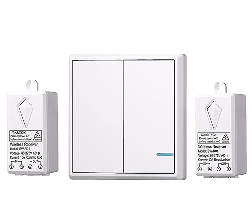 Meichoon Wireless Lights Switch Kit Outdoor Indoor Smart Remote Control No in-Wall Wiring Required for Ceiling Fans Lamps Easy to Install 1 Two-Way Switch + 2 Receiver von Meichoon